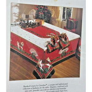 Vtg Bardwil Christmas Tablecloth Napkins Oblong‎ 52X70 Horse Victorian Tidings
